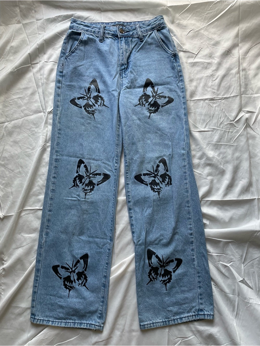 Fashion Nova Wide-Leg Butterfly Graphic Jeans